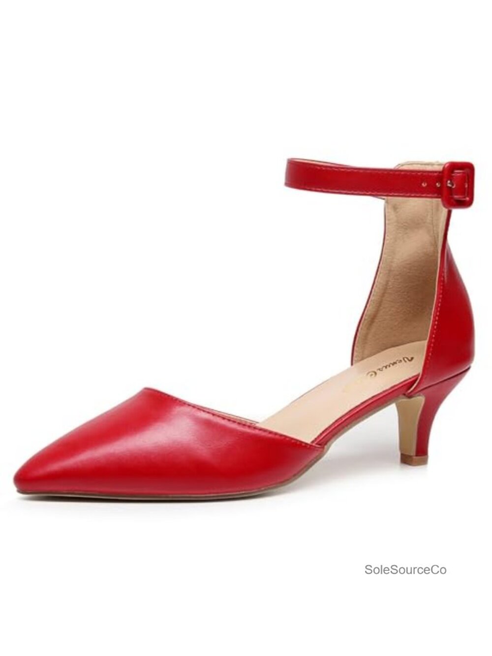 Women's Kitten Heel Pump with Ankle Strap and Pointed Toe